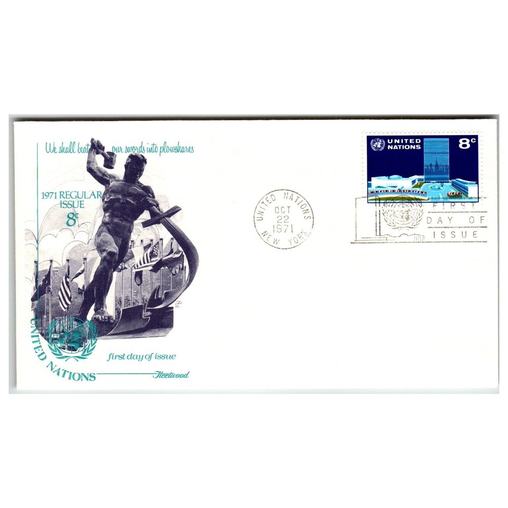 UN First Day Cover 1971 New York 8c Headquarters Stamp Fleetwood Cachet